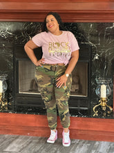 Load image into Gallery viewer, Pink &amp; Pearls Black Excellence T-Shirt (Baby Pink)
